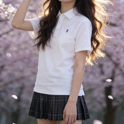夏季简约学院风2026新款白色POLO正肩短袖t恤女修身别致百搭上衣