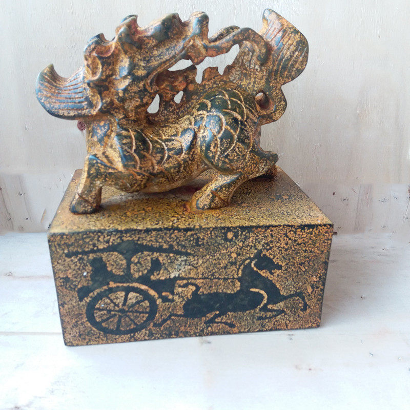 天然玉石摆件岫玉麒麟印章玉玺大号物品仿古祥瑞