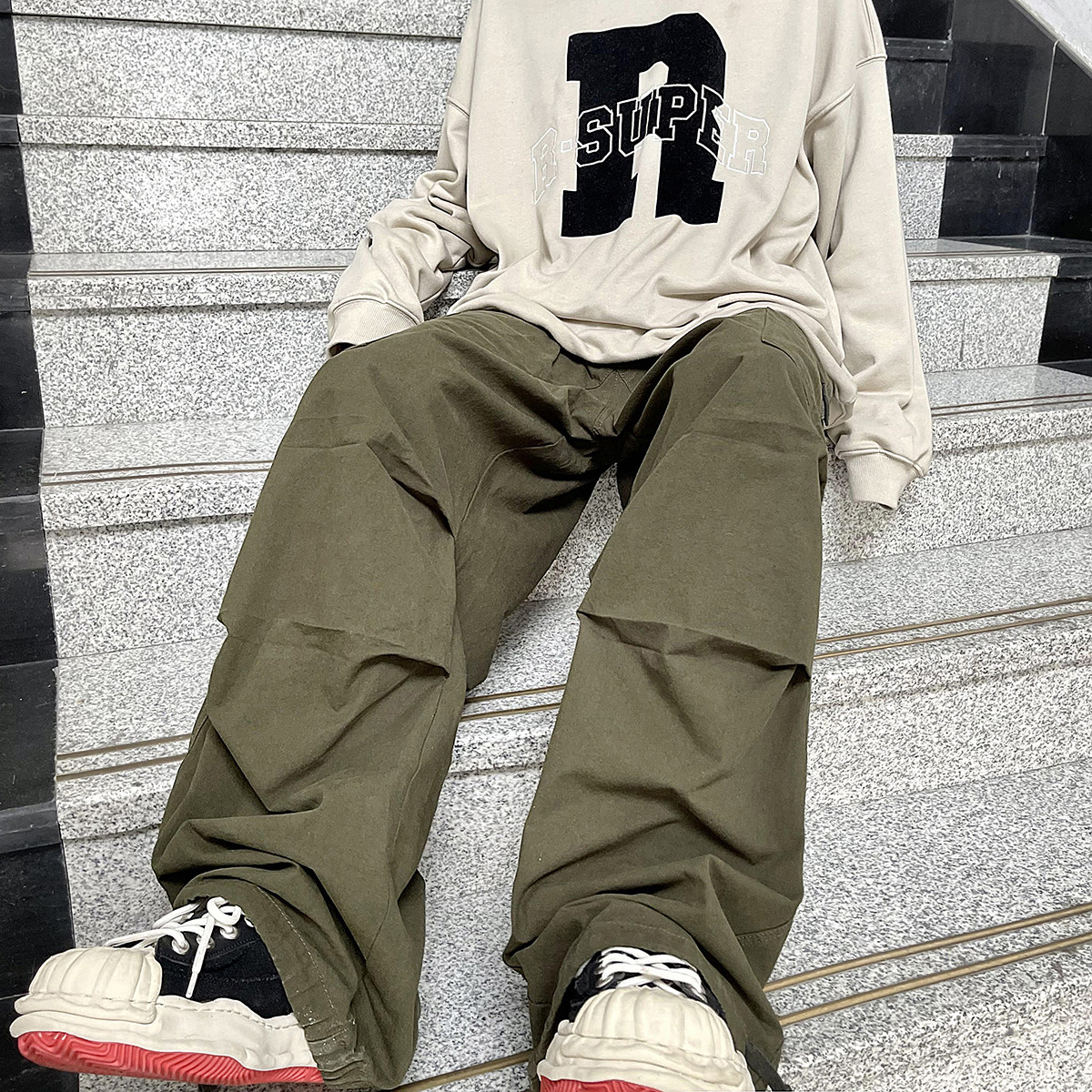春上新~美式复古多口袋潮牌工装裤宽松阔腿裤4XZ502-K630-P65,男装休闲裤,星座502