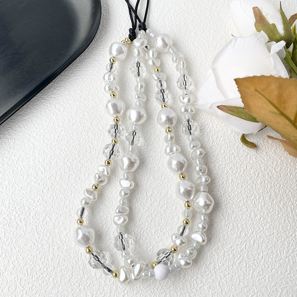 2024 新款手腕式短款异形仿珍珠女生时尚通勤款手机链挂ccd相机绳