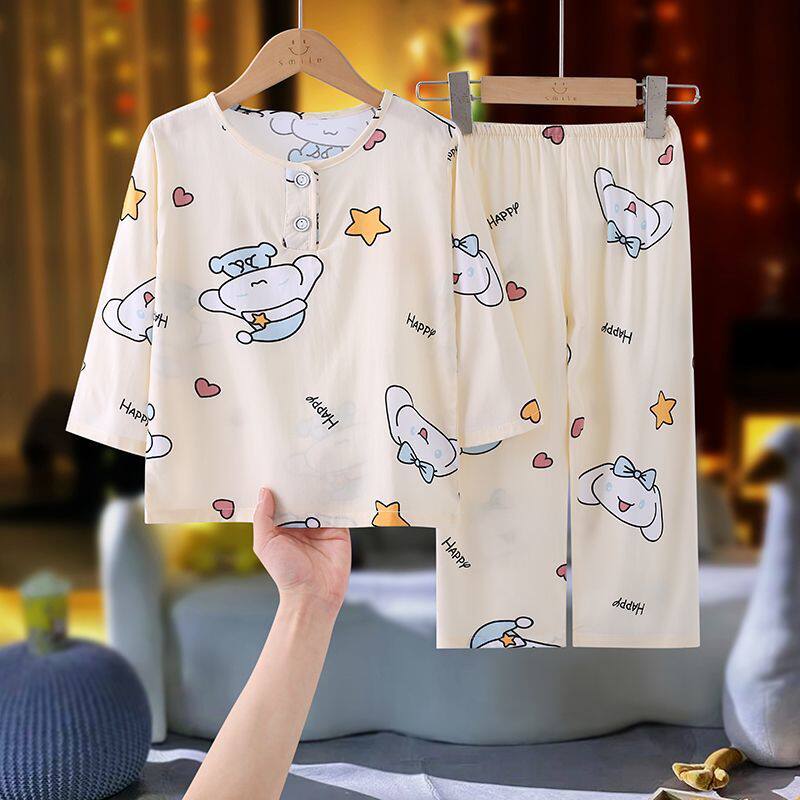夏季棉绸莱赛尔儿童家居服套装