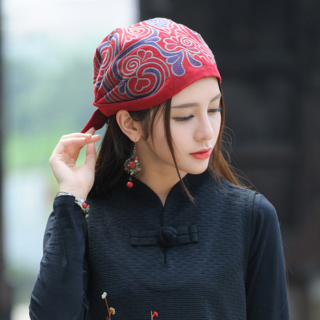 包邮中国风复古个性配饰头巾 重刺绣旅游百搭 休闲百搭女帽子圆顶