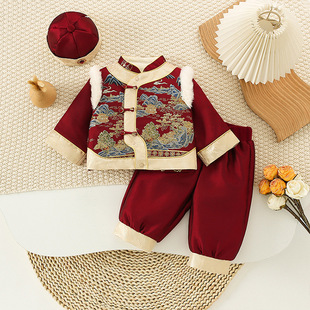男童唐装套装冬装2025新款婴儿宝宝百天周岁庆生抓周礼服摄影年服