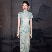 年轻款 2026新款 复古上班可穿夏连衣裙 长款 绿色改良旗袍国风新中式