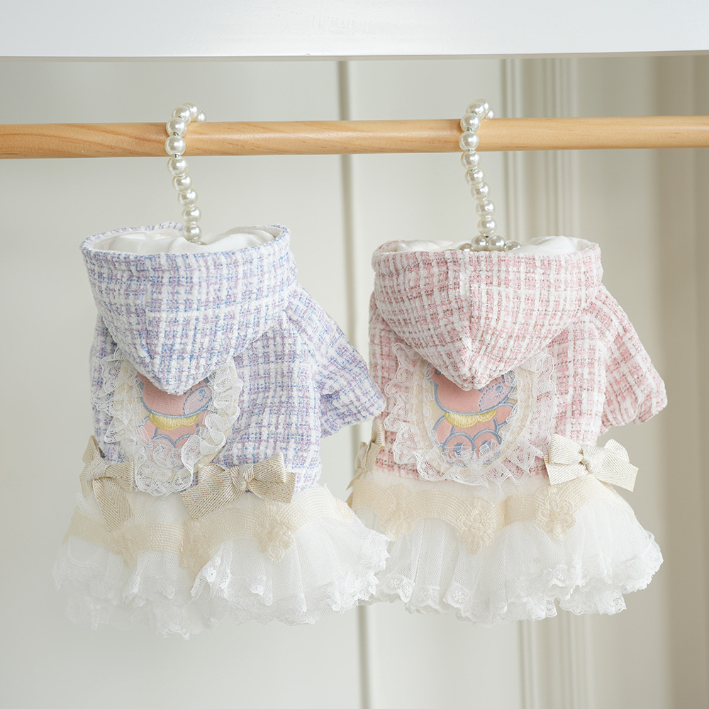 25秋冬！棒棒糖の小香风礼服裙 比熊婚纱约克夏连衣裙博美棉服