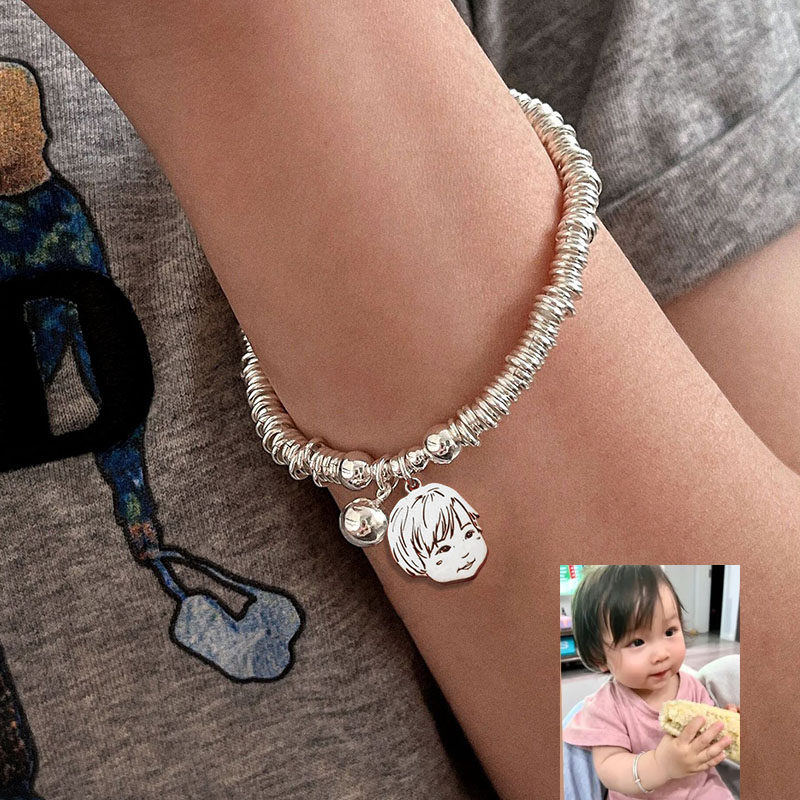 宝宝孩子儿童照片来图定制刻字s925纯银亲子项链手链纯银饰品吊坠