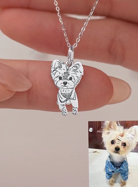 宠物项链照片定制吊坠纯银小狗猫纪念品戒指手链耳环925儿童涂鸦