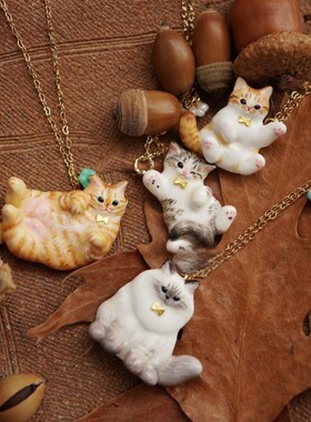 宠物周边项链动物系列滴油可爱猫咪滴油吊坠项链电镀金保色小礼物