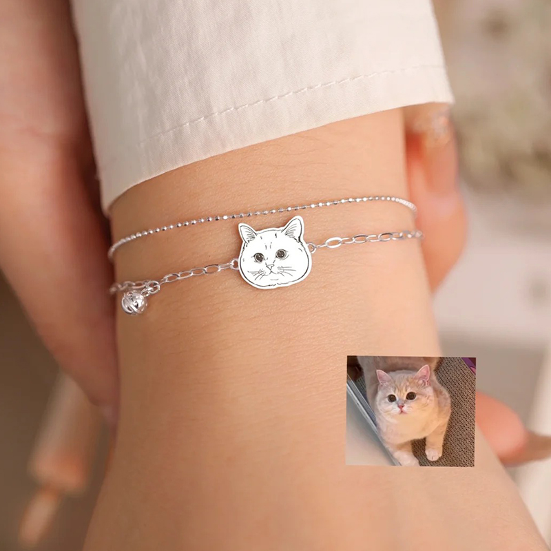 宠物照片定制纯银饰原创设计手链饰品小猫咪宠物纪念品周边送闺蜜