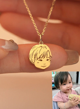 儿童孩子照片定制纯银亲子项链手链diy个性创意设计小众necklace