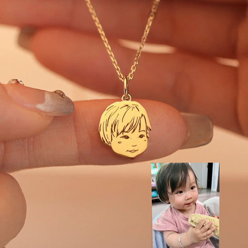 儿童孩子照片定制纯银亲子项链手链diy个性创意设计小众necklace