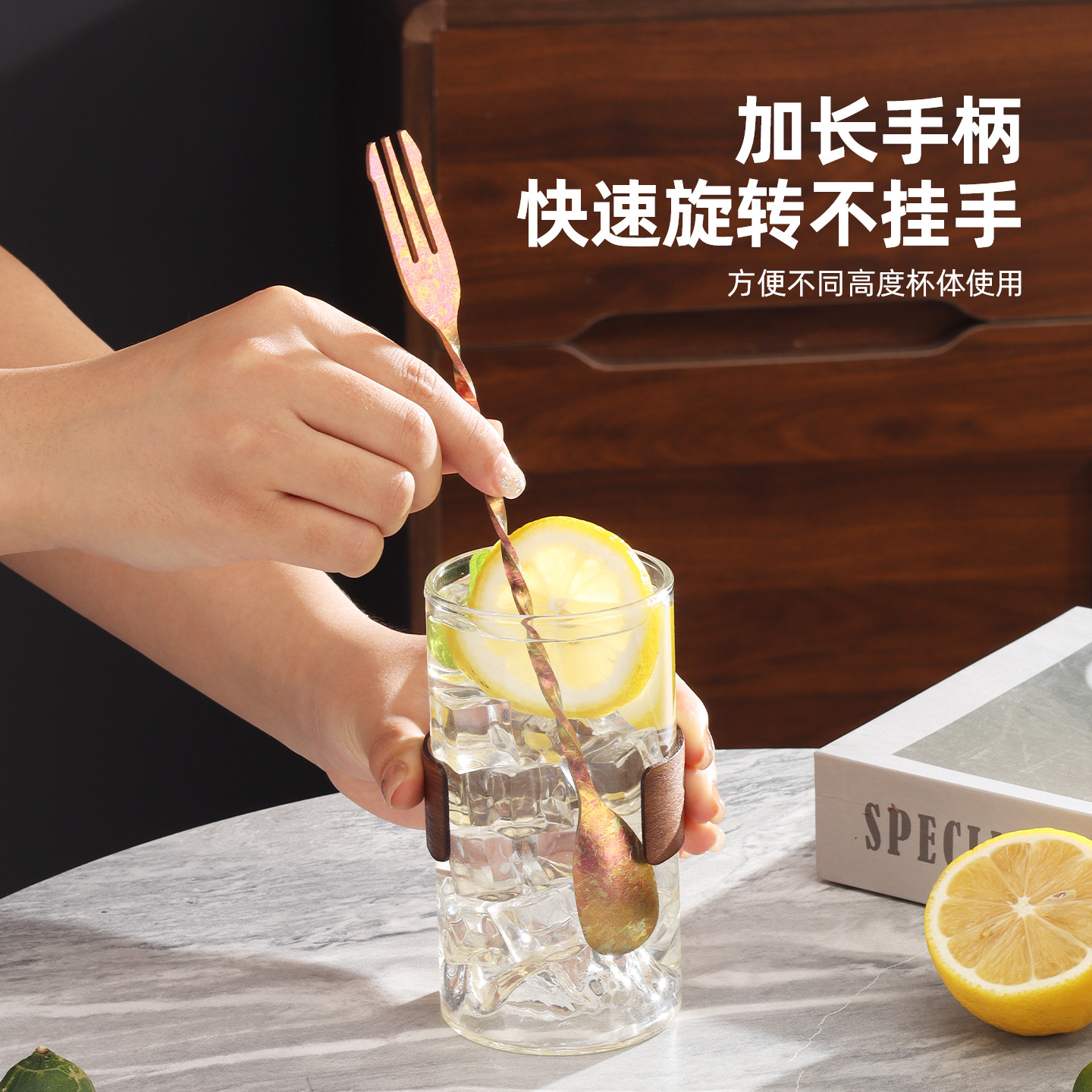 纯钛脉动搅拌棒一勺两用多功能水果叉轻奢家用咖啡饮料勺子小巧