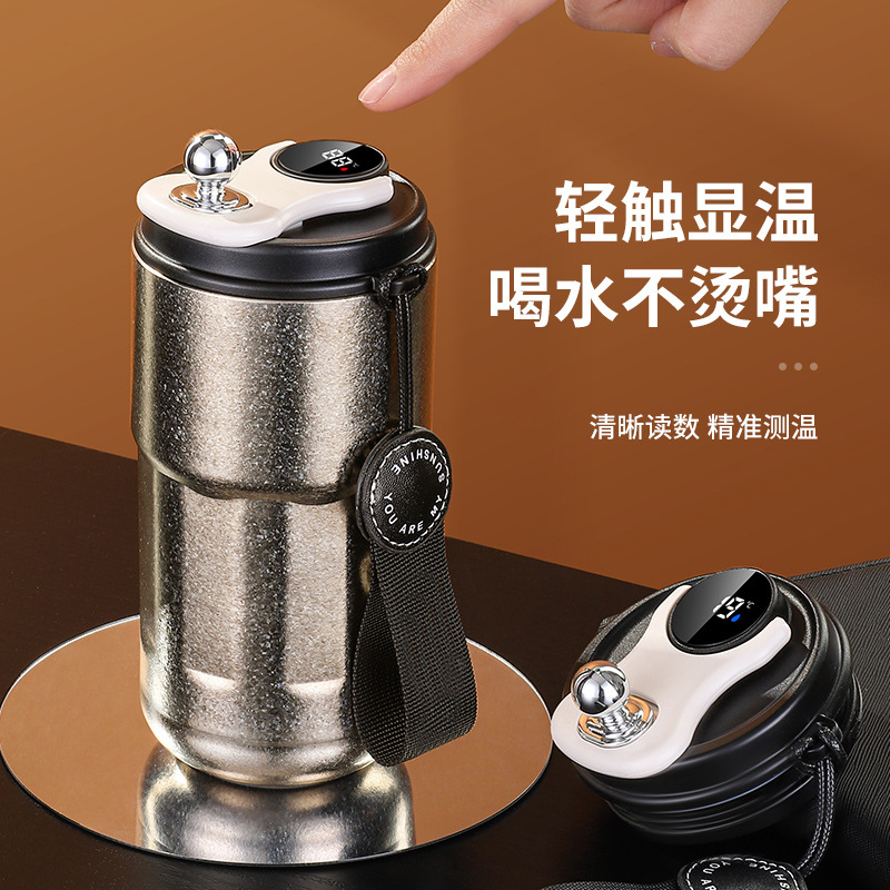 纯钛咖啡杯钛杯智能显温便携高颜值保温杯果汁饮料保鲜杯户外