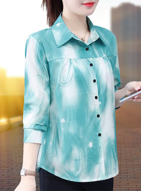 妈妈碎花衬衫女士长袖