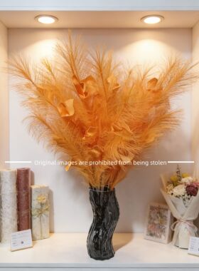 高档手工艺品抽丝羽毛马蹄莲永不掉毛家居装饰摆件玄幻客厅电视柜