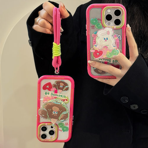 磁吸支架适用苹果16ProMax油画兔熊iPhone15手机壳13亚克力14绳