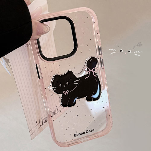 黑粉卡通适用iPhone15苹果16pro手机壳max立体猫咪1311甜酷17