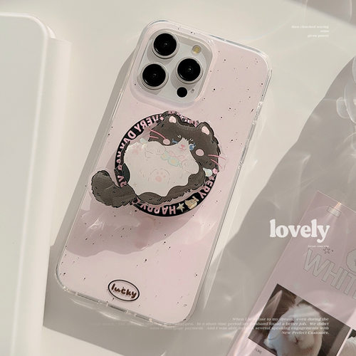 双层imd泼墨猫咪磁吸支架17pro max苹果手机壳iphone16适用14套18