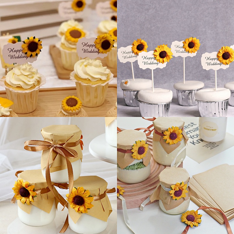 封口装饰玻璃向日葵甜品台布置