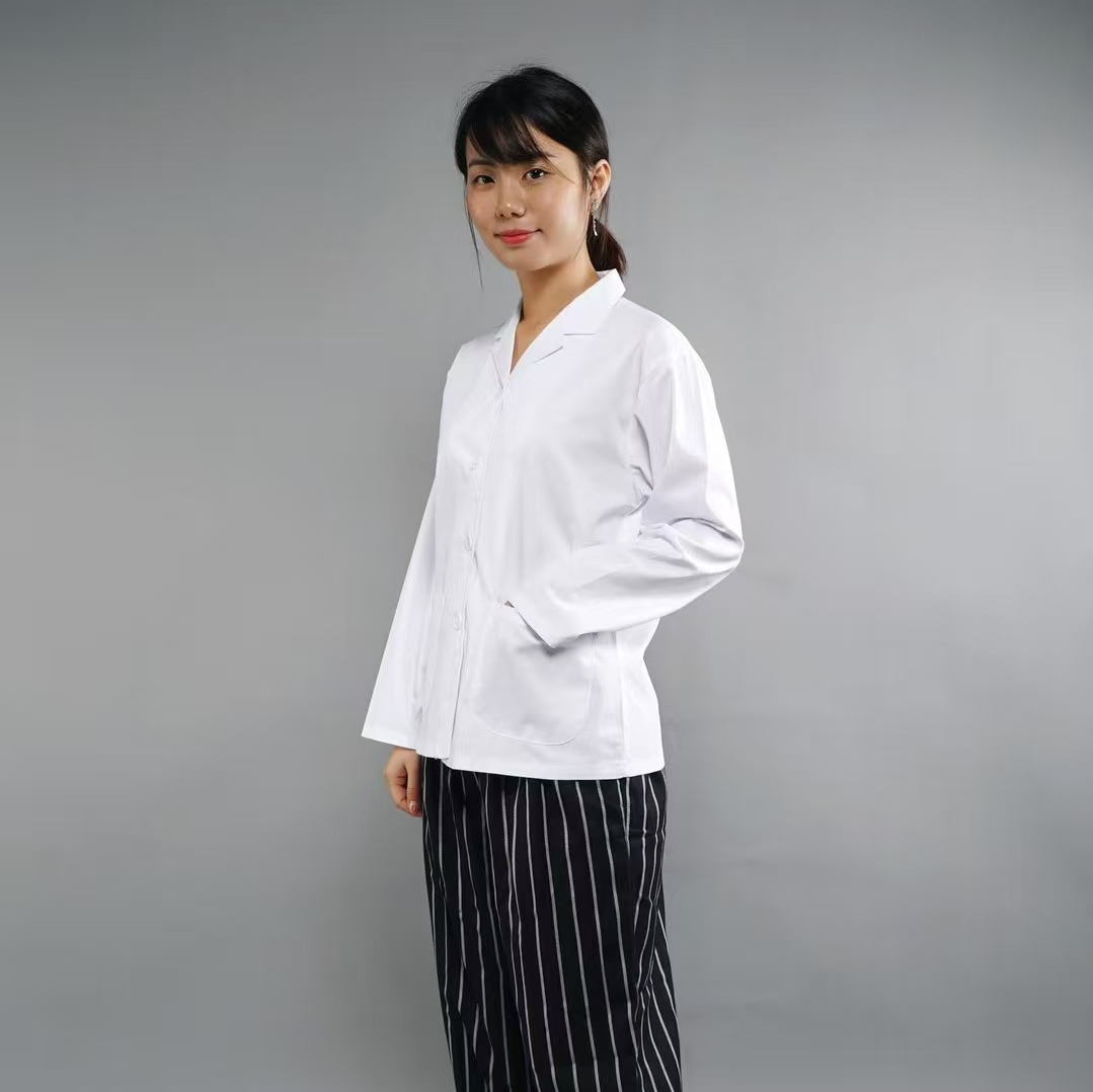 食堂厨师工作服短袖男定制幼儿园厨房厨师服长袖大码透气白色秋季