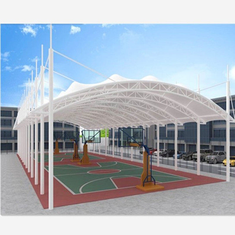 室外篮球场遮阳雨棚张拉膜景观顶棚体育场钢结构蓬网球场膜棚设计