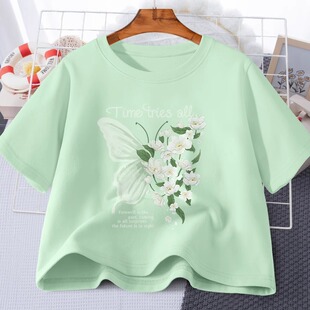 夏季短袖t恤女2025新款薄荷绿正肩半袖女士夏款超好看短上衣宽松
