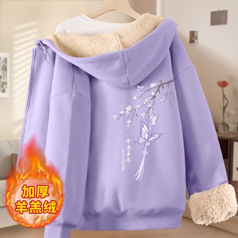 2025新款冬款羊羔绒连帽卫衣女加绒加厚上衣爆好看的拉链开衫外套