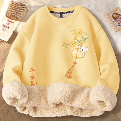 女装冬季2024新款羊羔绒圆领上衣