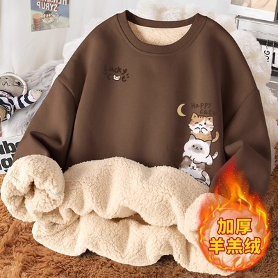 加绒加厚卫衣女款冬季上衣2025新款宽松女装秋冬款美式羊羔绒冬装