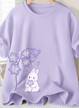 紫色t恤女夏学生短袖夏款2025新款夏装宽松半袖体恤小个子上衣服