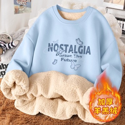 加绒卫衣女款上衣2025年新款羊羔绒加厚冬季小众设计感秋冬款女装