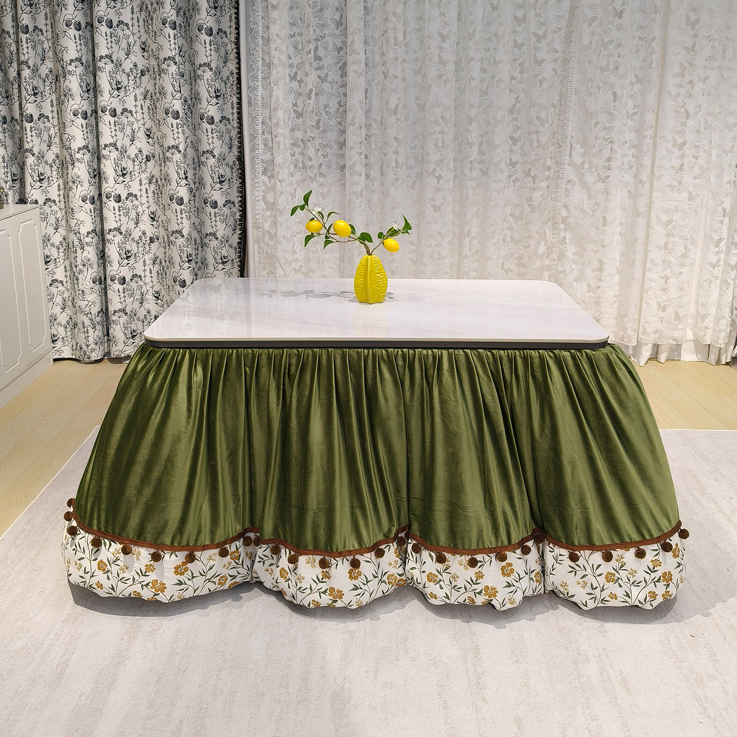 拉链滑轨电暖桌罩套可拆洗围炉烤火被加厚荷兰绒侧挂式烤火炉桌罩