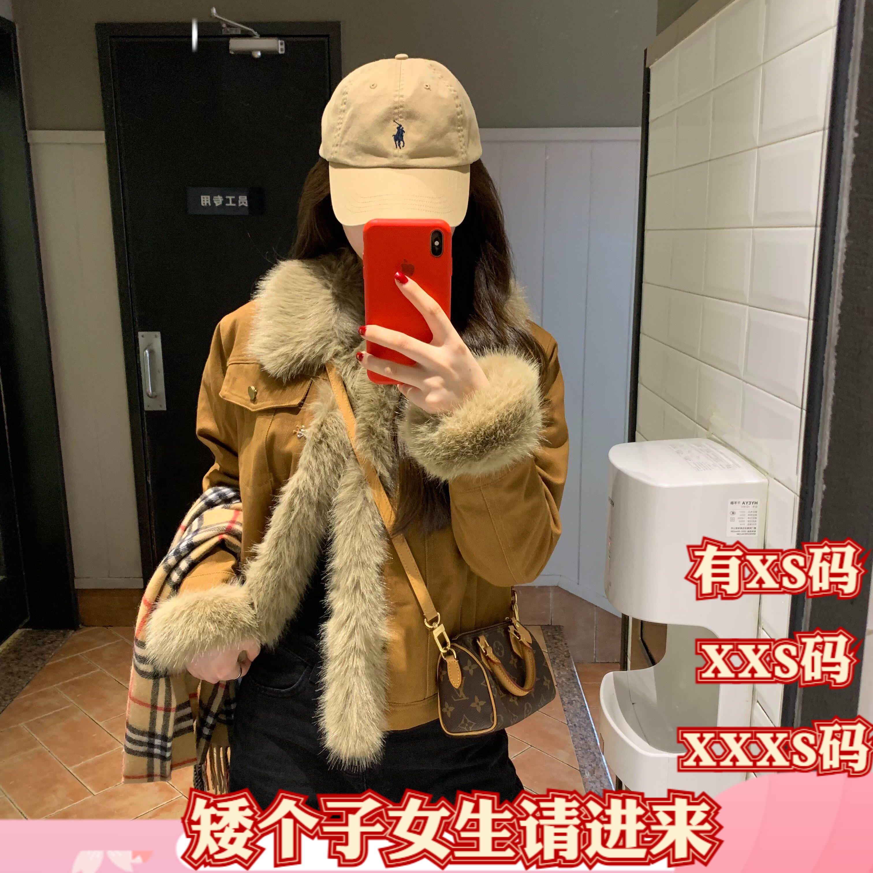 冬季女装小个子150cm显高加小码XXXS外套女加厚短款拼接棉服长袖