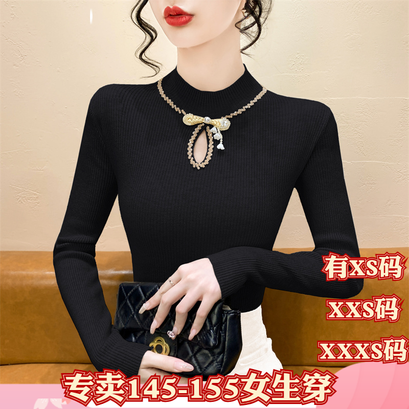冬季小个子加小码XXXS女装150cm显高镶钻高级感镂空毛衣针织衫女