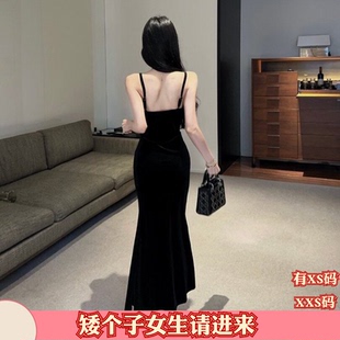 新款秋装155矮个子XXS150cm女装立体扭结蕾丝吊带连衣裙高腰开叉