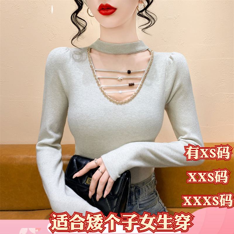 冬装女装加小码XXXS小个子150cm显高高级感挂脖镂空针织衫毛衣女
