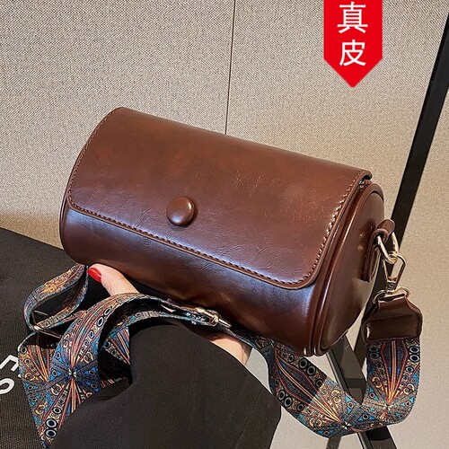 香港品牌真皮女包圆筒包