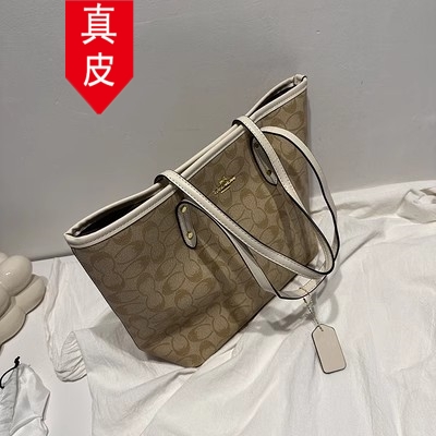 香港代购真皮包包女2024春季新款单肩大容量手提袋老花包包托特包