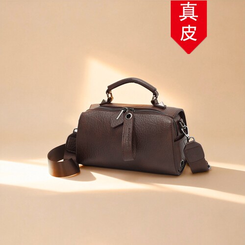 香港品牌真皮复古百搭波士顿包