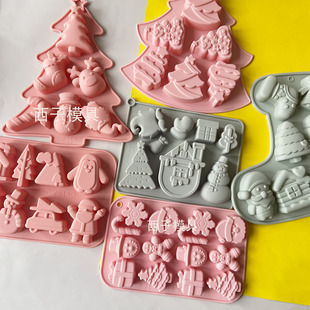 圣诞树圣诞老任雪人硅胶模具巧克力慕斯烘焙蜡烛捏捏乐果冻软糖模