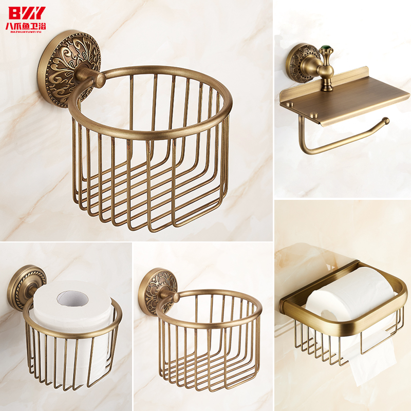 全铜仿古欧式纸巾篓免打孔