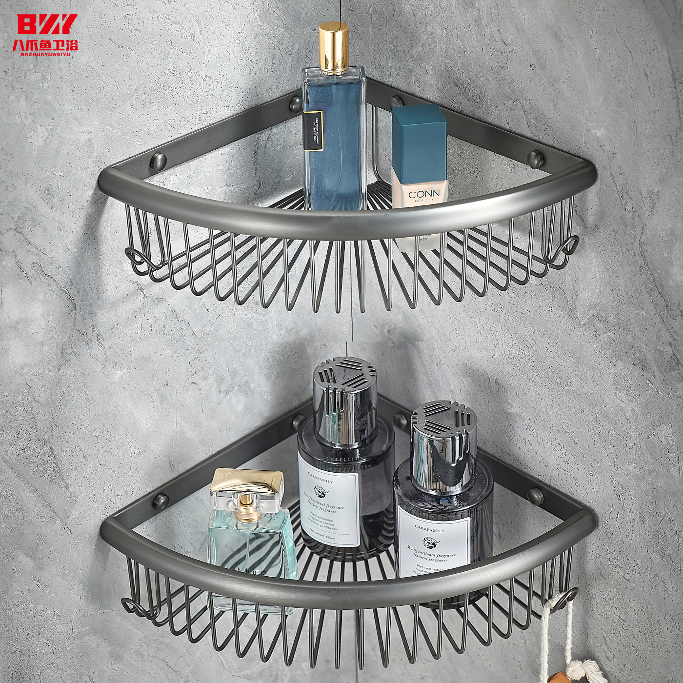 卫生间全铜三角蓝置物架免打孔