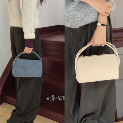 韩国26年春季新款复古感极简设计高级蓝麂皮绒面设计手提托特包女