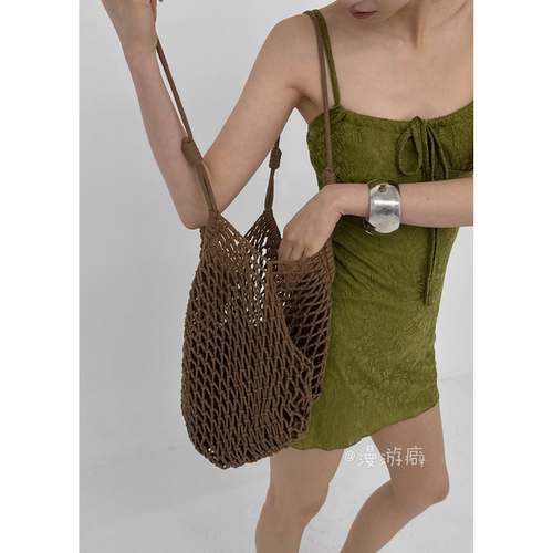 韩国black up 新款手工编织网兜包包度假Summer Net Shoulder Bag