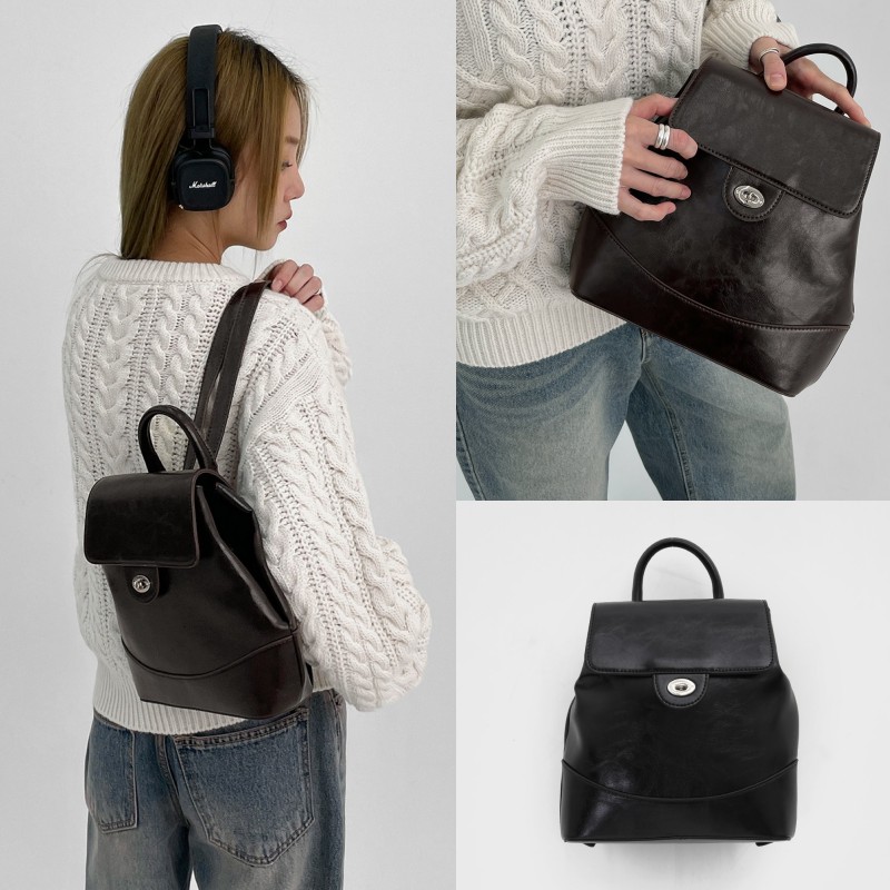 韩国设计师品牌BLACKUP同款 复古英式学院风通勤皮革迷你双肩背包