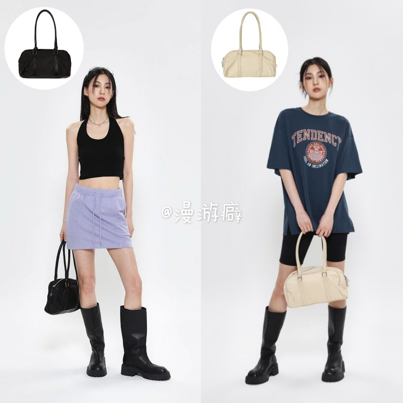 漫游癖 Blackup韩国Solid Tone Zip Closure辣妹hobo手提包单肩包