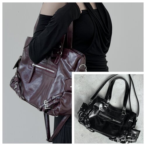 韩国小众deinet机车包痛包黑色y2k辣妹风斜挎通勤大容量托特包女