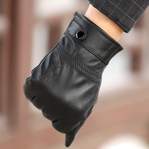 袋鼠真皮手套男士冬季骑车分指