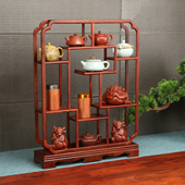 中式 博古架摆件茶室摆放架茶杯架展示架实木多宝阁桌面茶具置物架