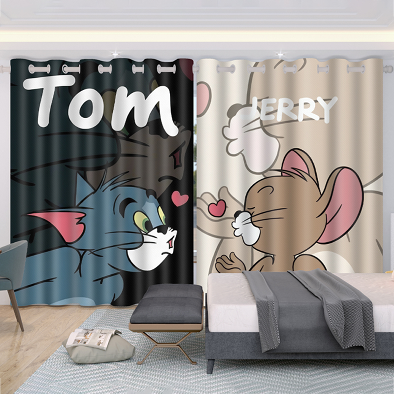 儿童卧室遮光窗帘猫和老鼠可爱短帘小窗户飘窗男孩卧室防晒定制